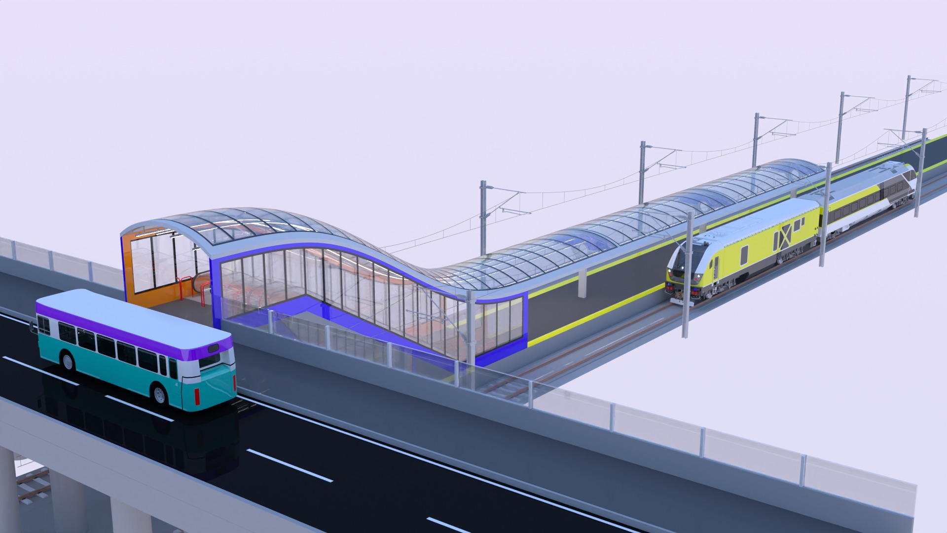 Stations with american train 3D Model Collection_5