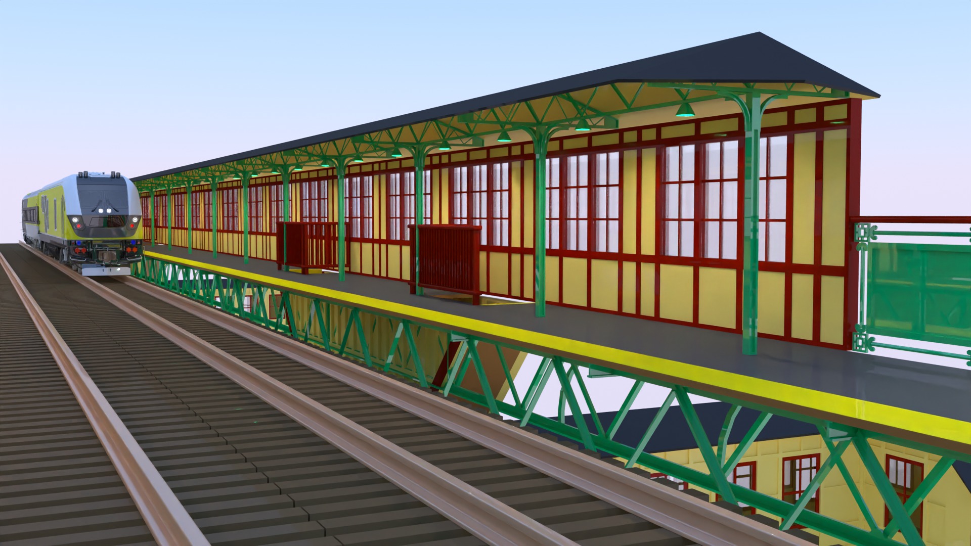 Stations with american train 3D Model Collection_12