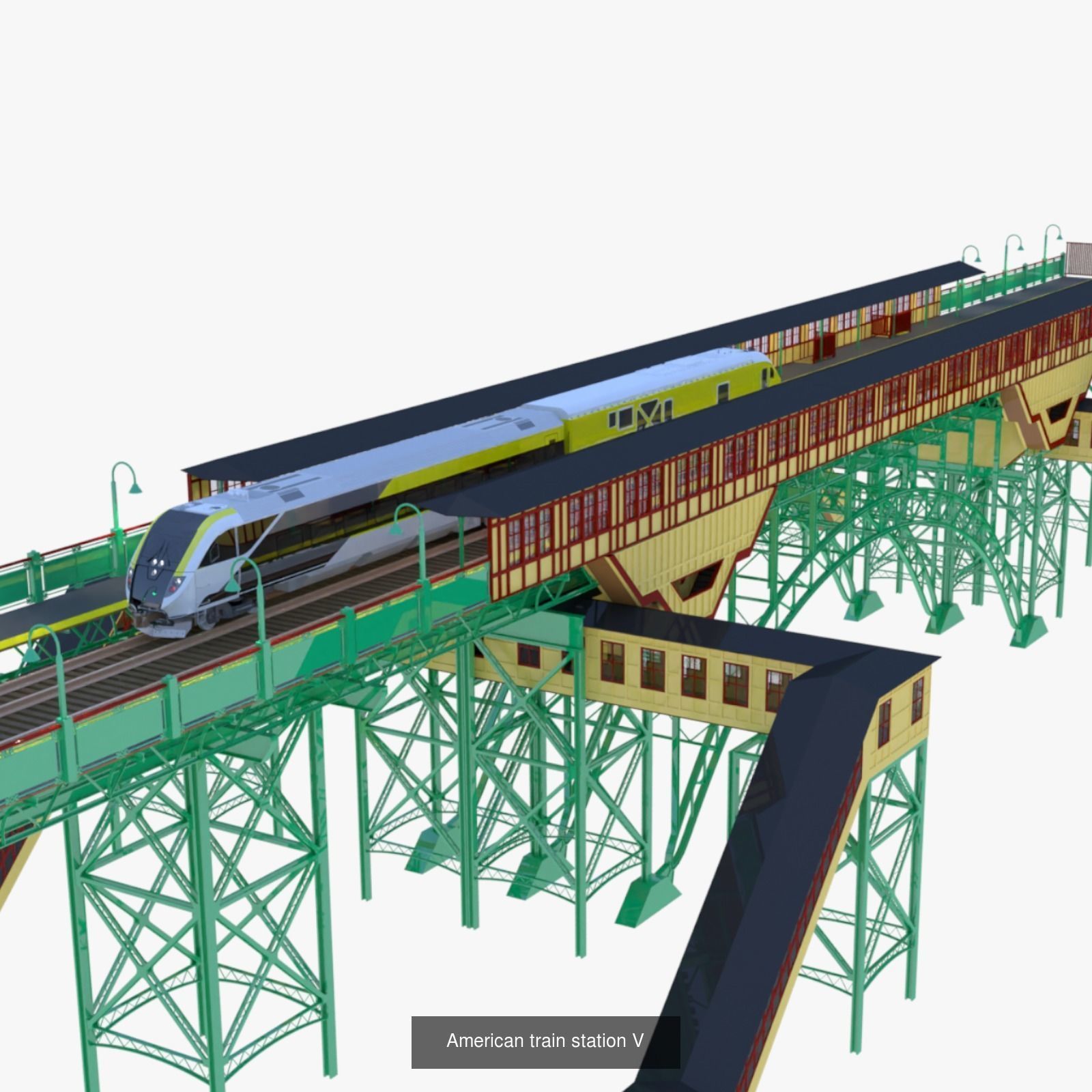 Stations with american train 3D Model Collection_7