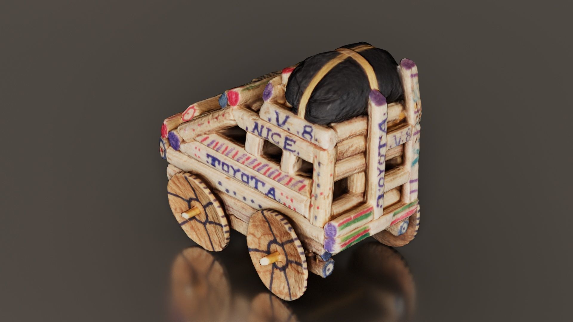 Wood Car Toy Low-poly 3D model_6