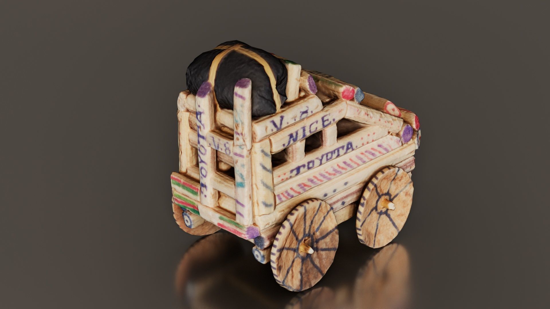 Wood Car Toy Low-poly 3D model_8