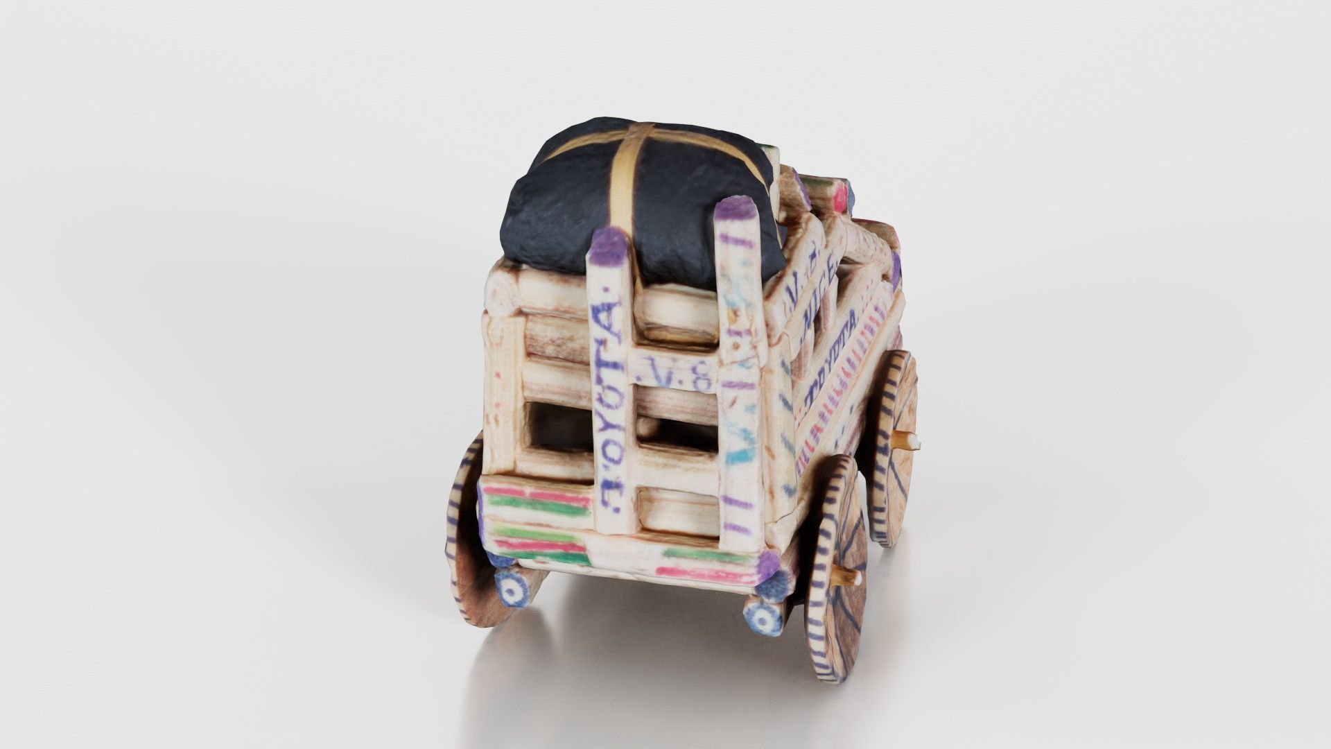 Wood Car Toy Low-poly 3D model_22