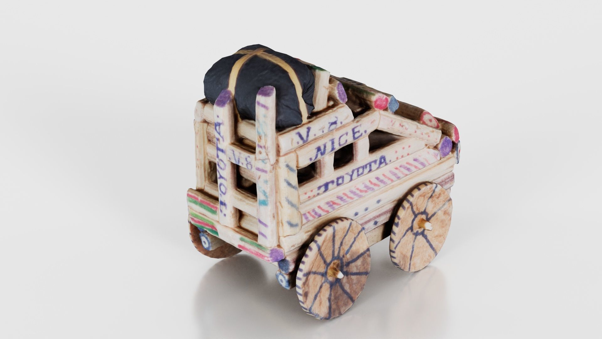Wood Car Toy Low-poly 3D model_21