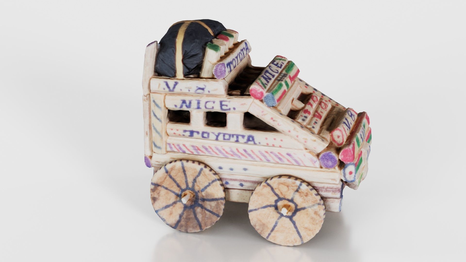 Wood Car Toy Low-poly 3D model_19