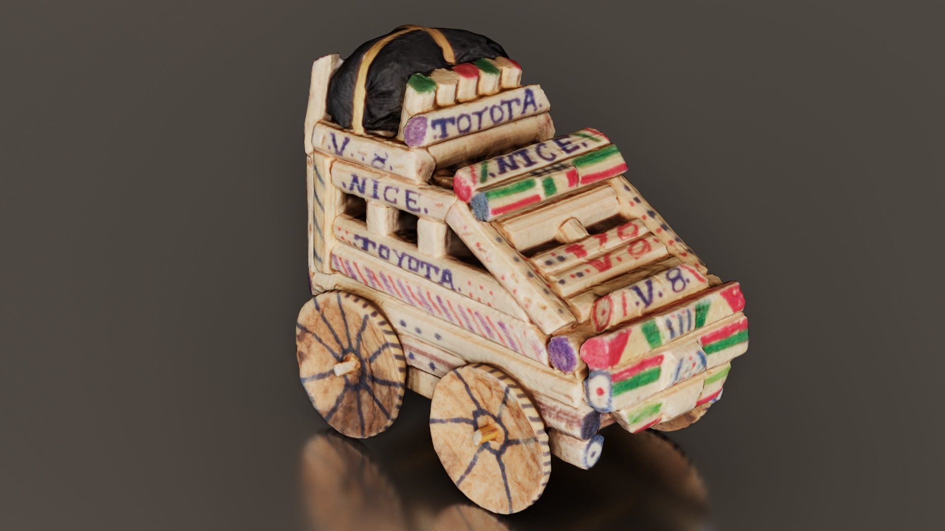 Wood Car Toy Low-poly 3D model_2