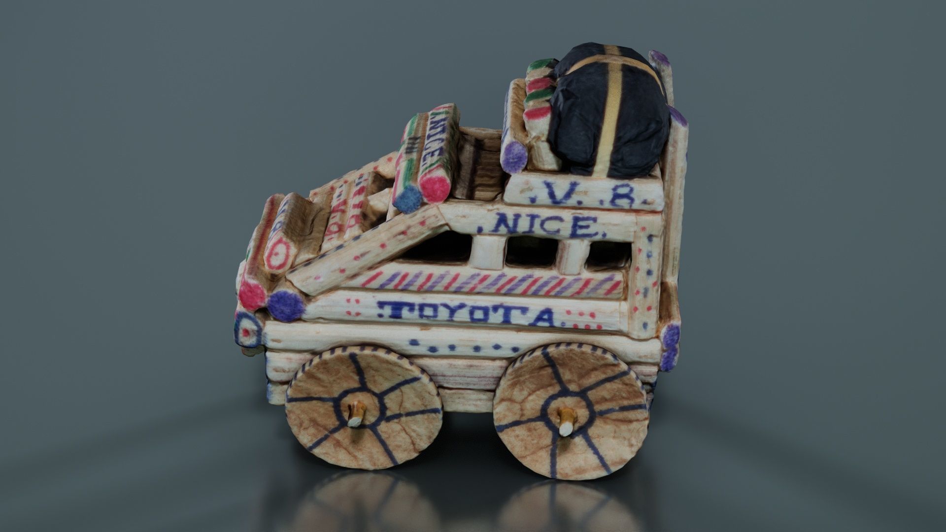 Wood Car Toy Low-poly 3D model_3