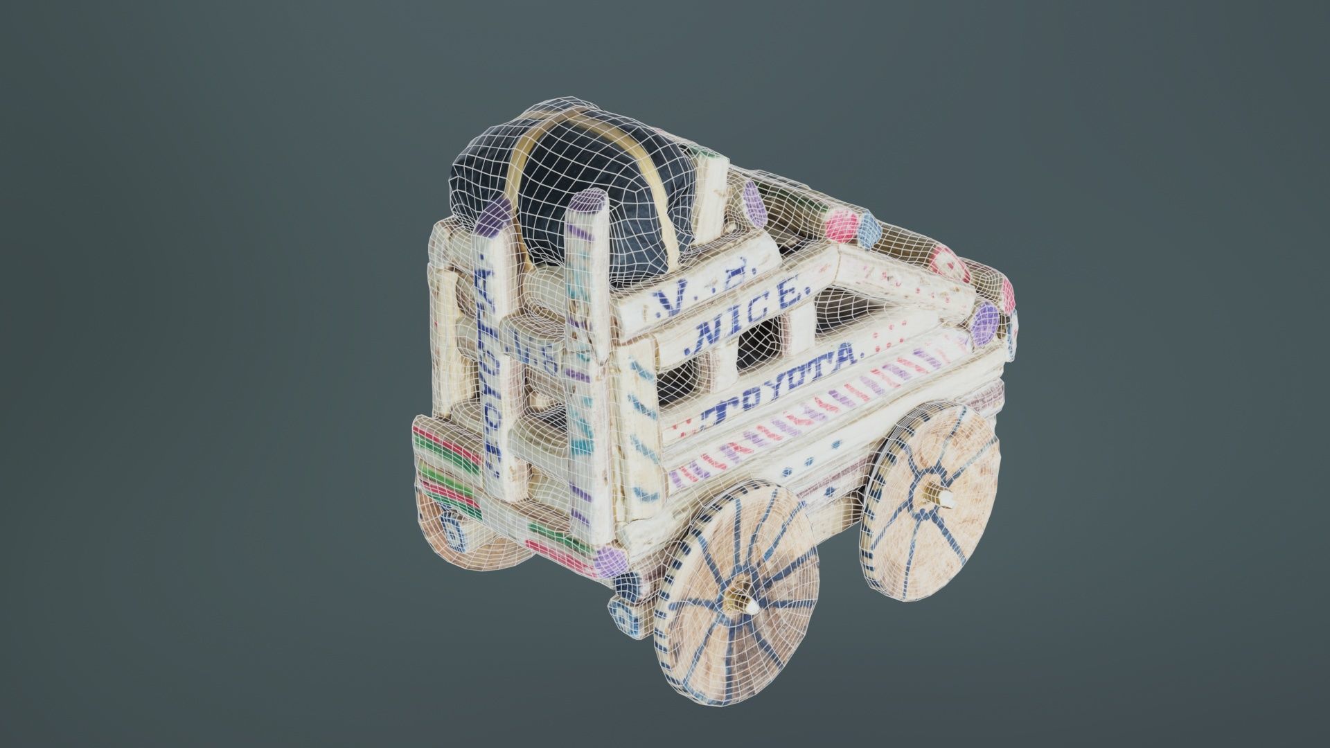 Wood Car Toy Low-poly 3D model_10