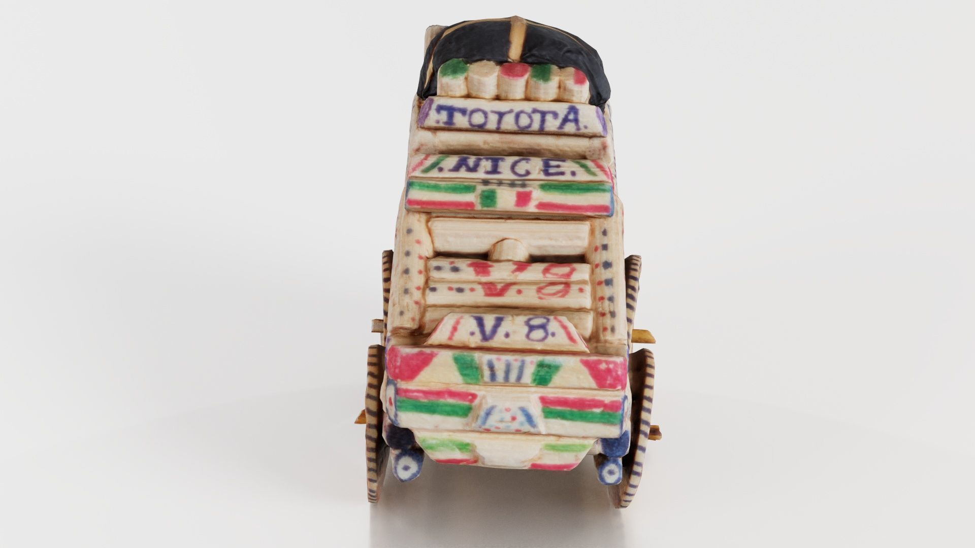 Wood Car Toy Low-poly 3D model_7