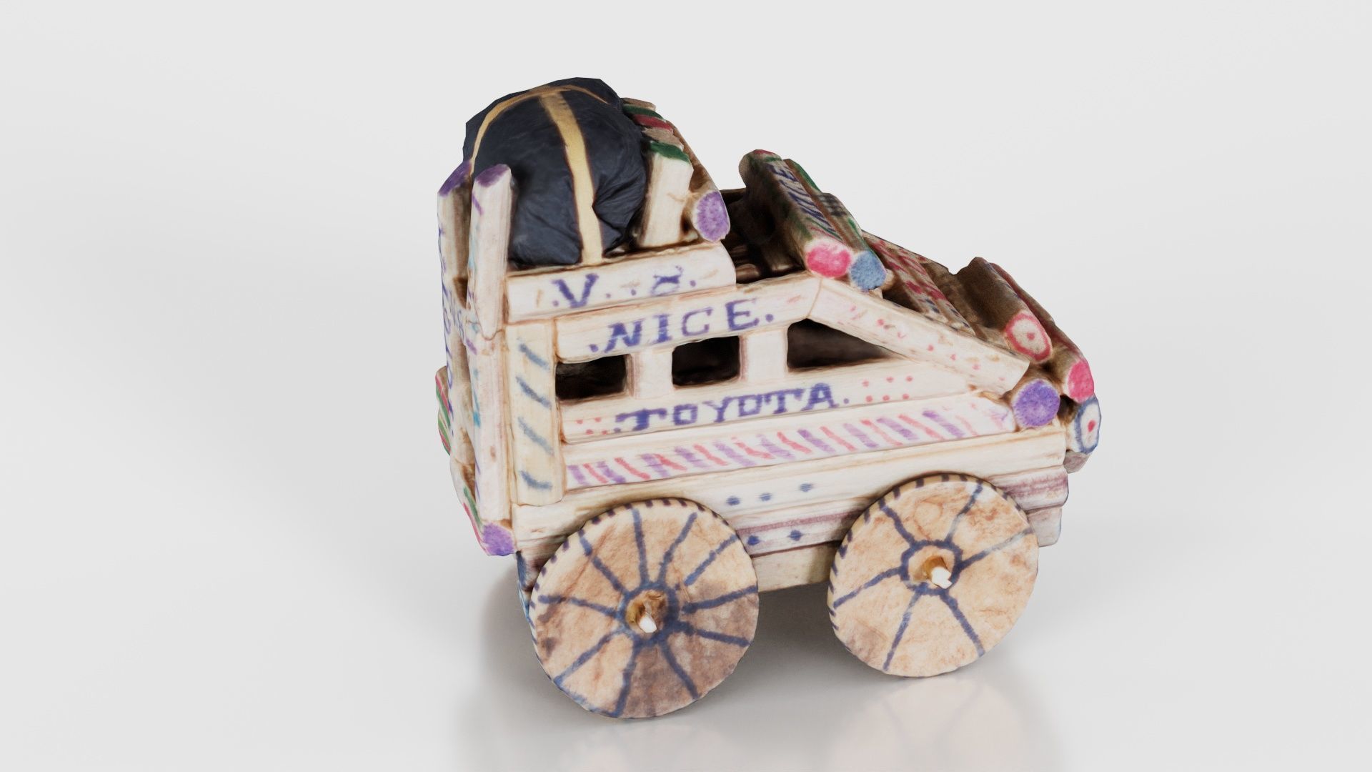 Wood Car Toy Low-poly 3D model_20