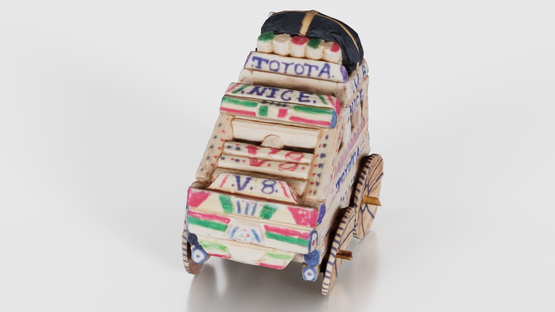 Wood Car Toy Low-poly 3D model_16