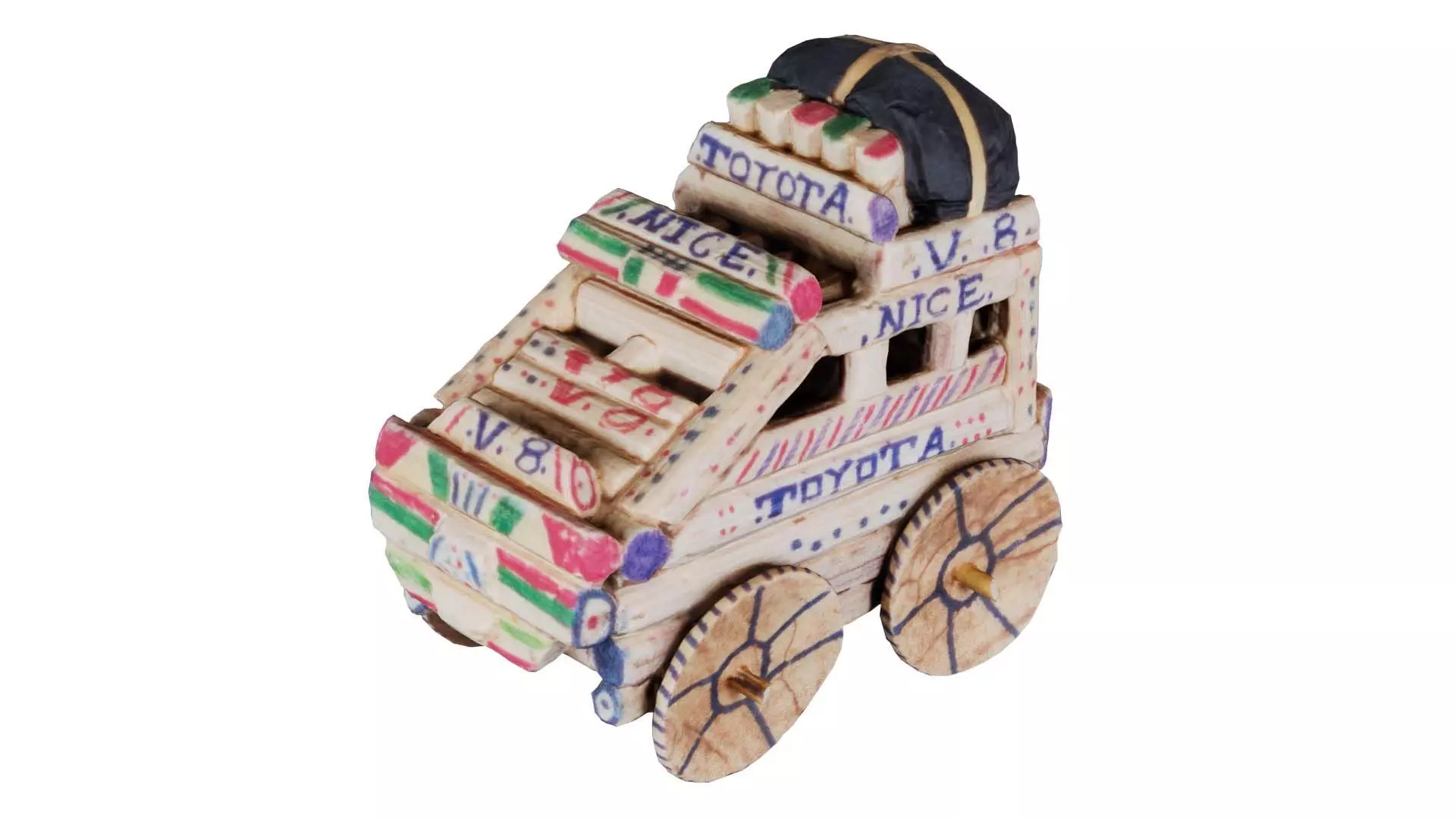 Wood Car Toy Low-poly 3D model_0