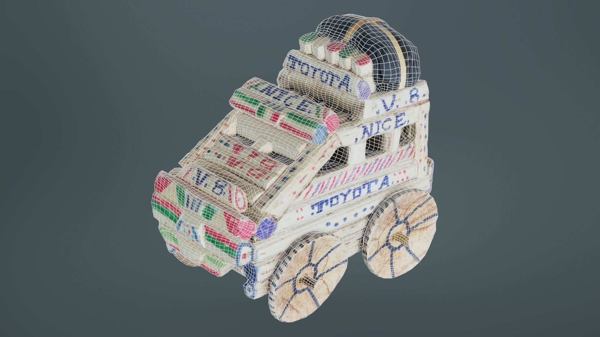 Wood Car Toy Low-poly 3D model_9