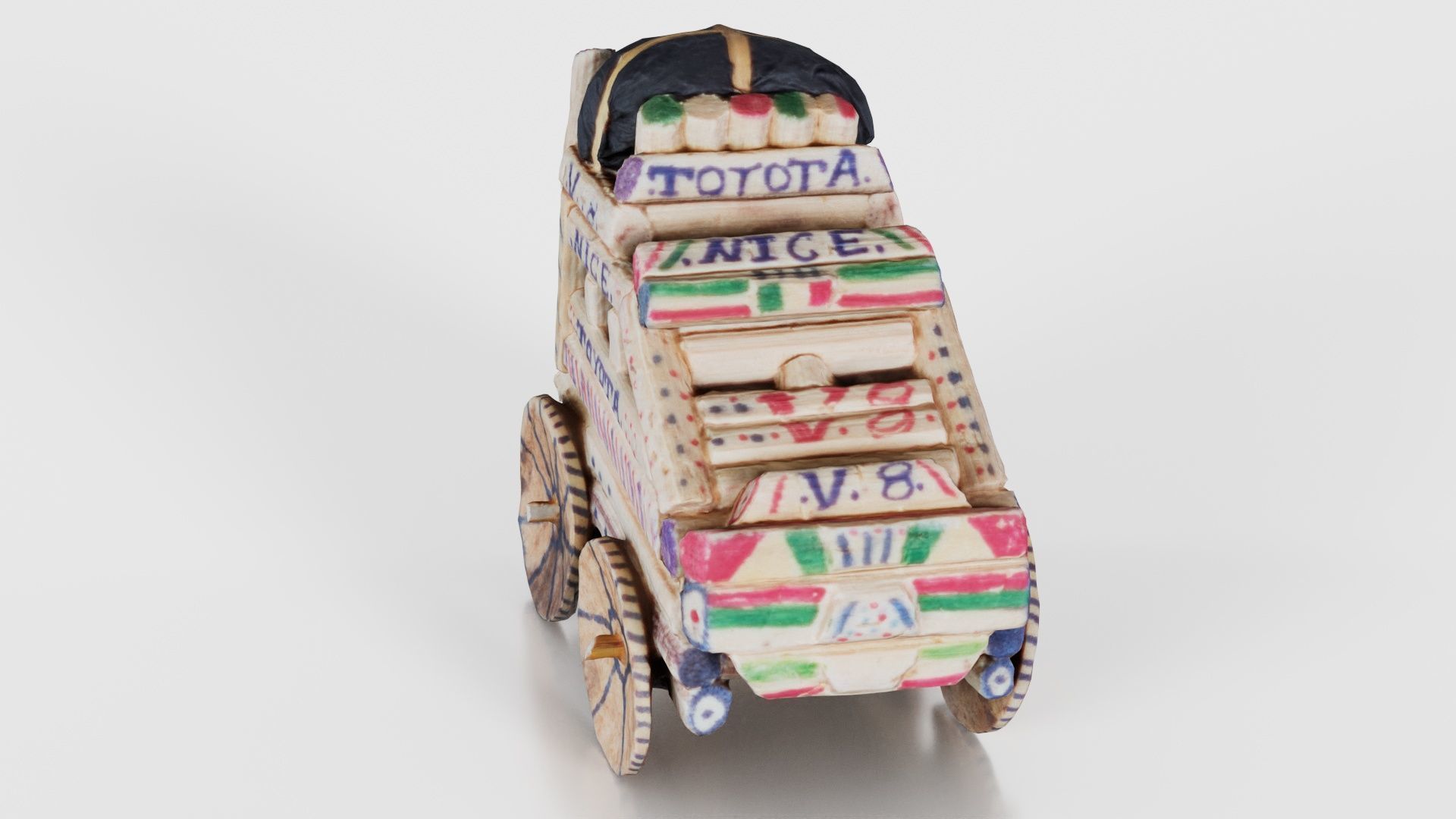 Wood Car Toy Low-poly 3D model_17