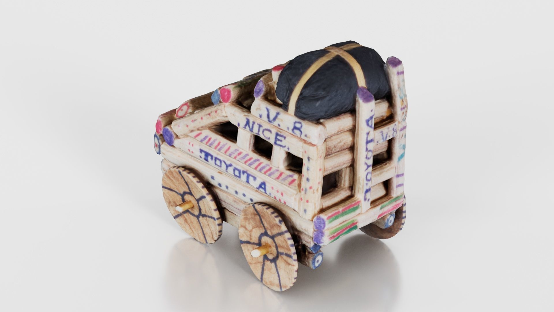 Wood Car Toy Low-poly 3D model_24