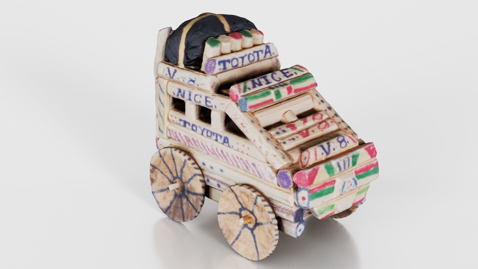 Wood Car Toy Low-poly 3D model_18