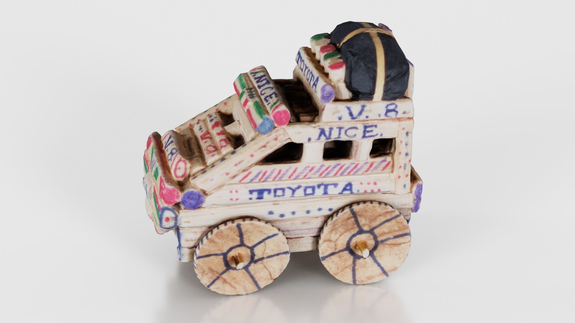 Wood Car Toy Low-poly 3D model_26