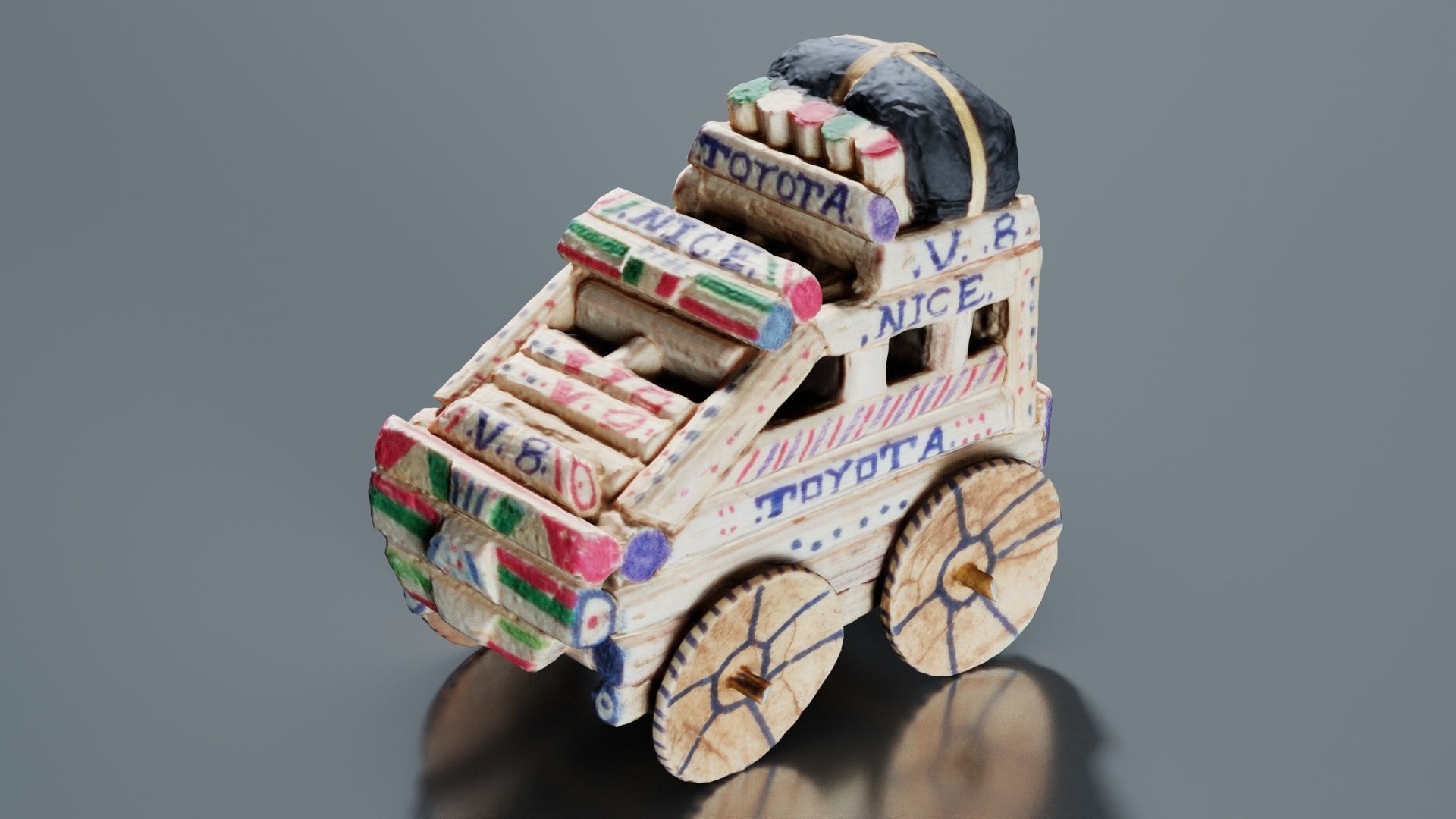 Wood Car Toy Low-poly 3D model_1