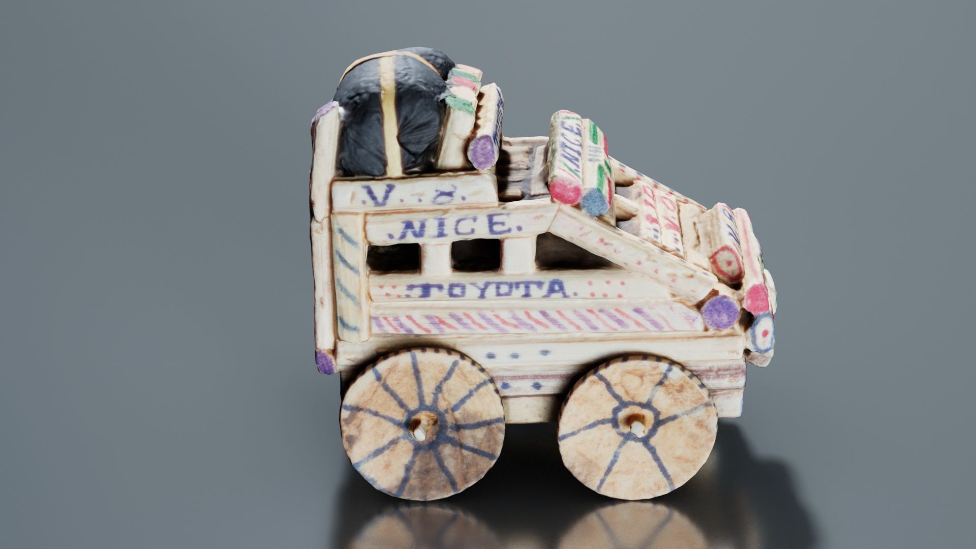 Wood Car Toy Low-poly 3D model_4