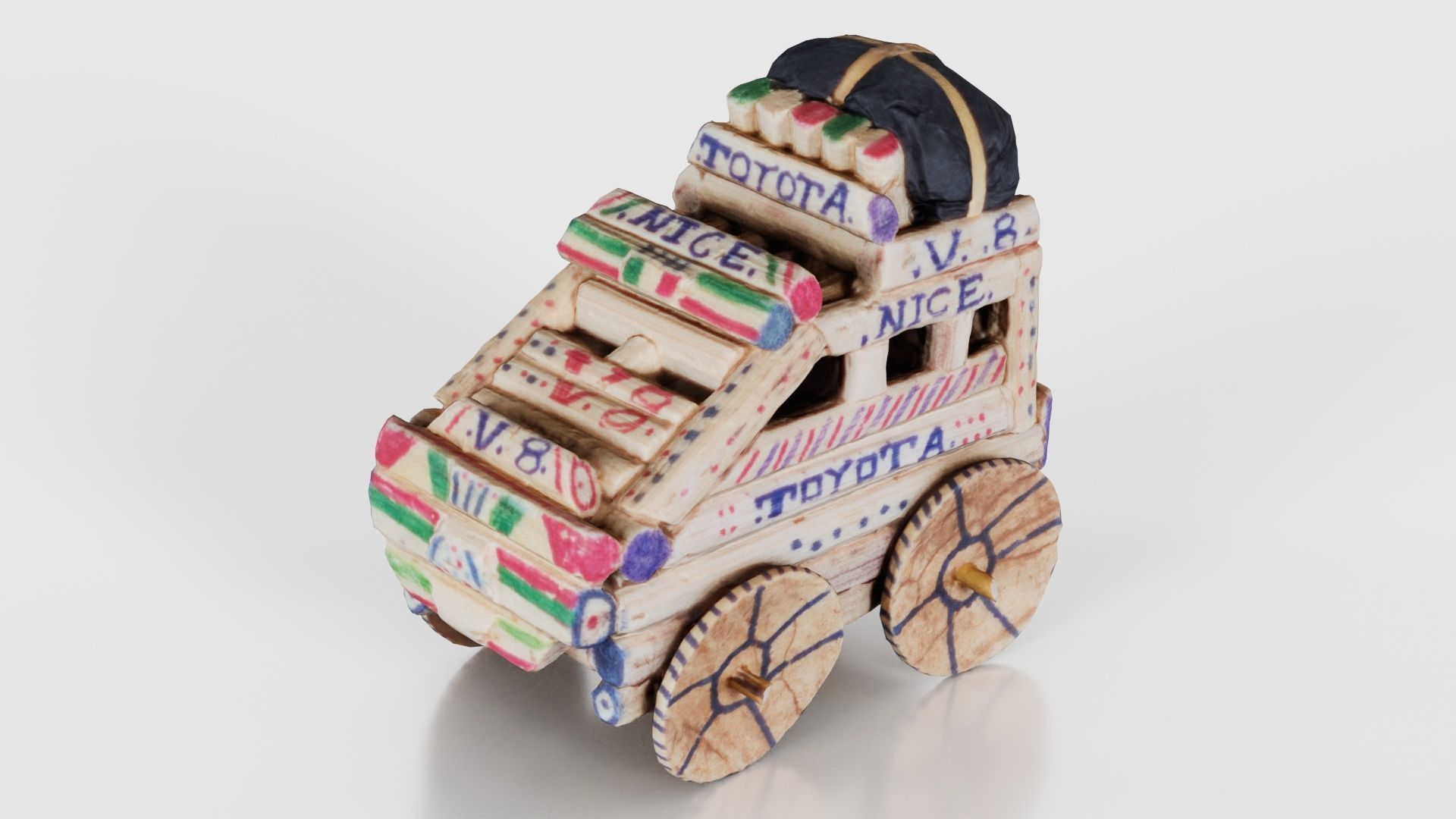 Wood Car Toy Low-poly 3D model_15