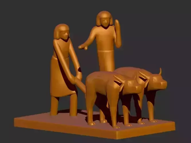 3d model scene of ancient Egyptian workers ploughing a field
