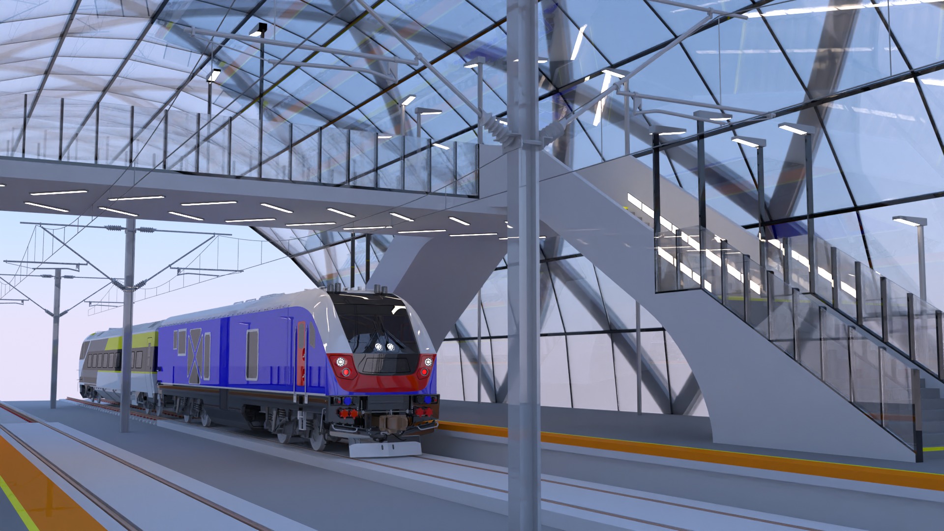 Stations with american train III 3D Model Collection_11