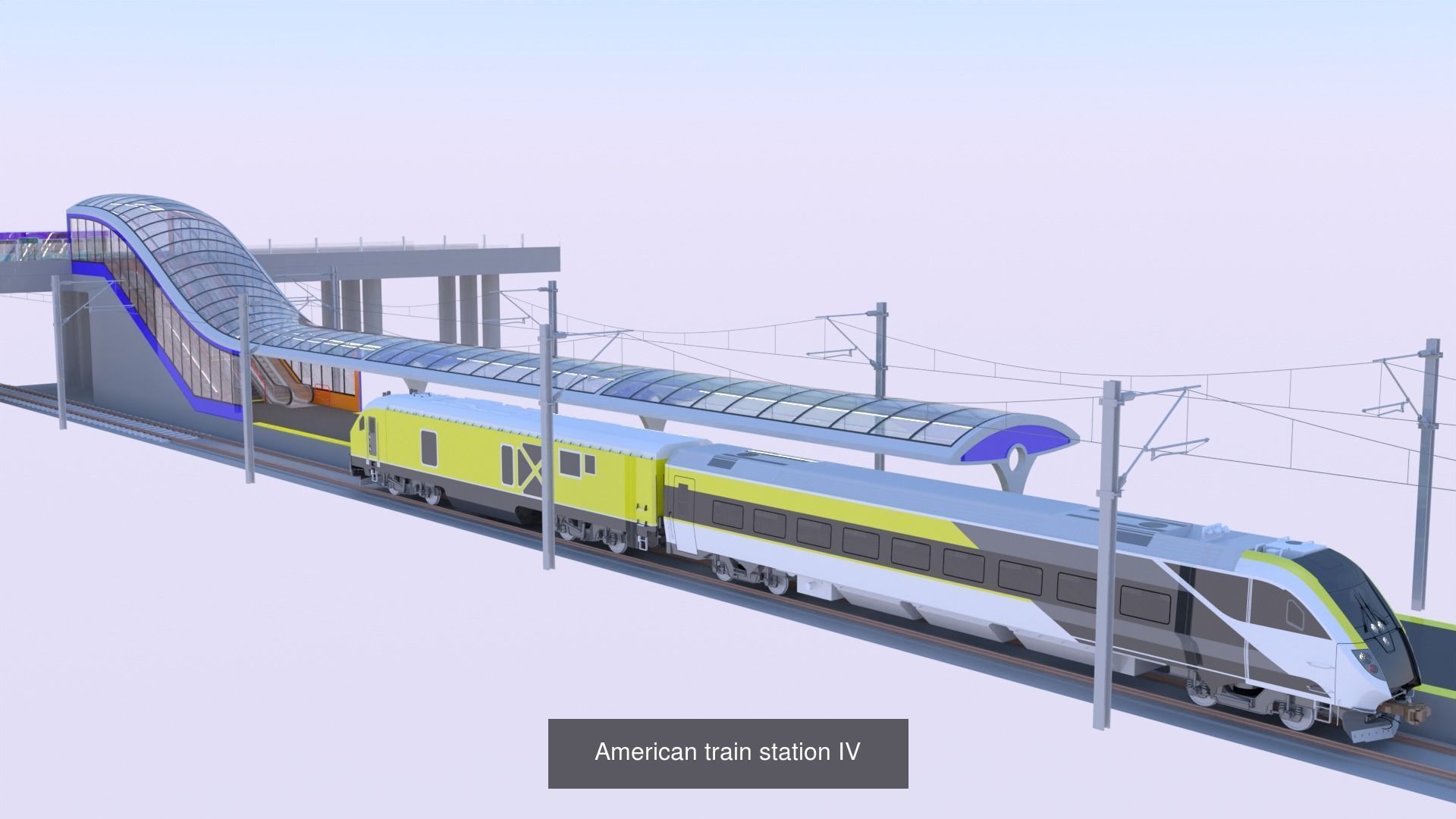 Stations with american train III 3D Model Collection_1