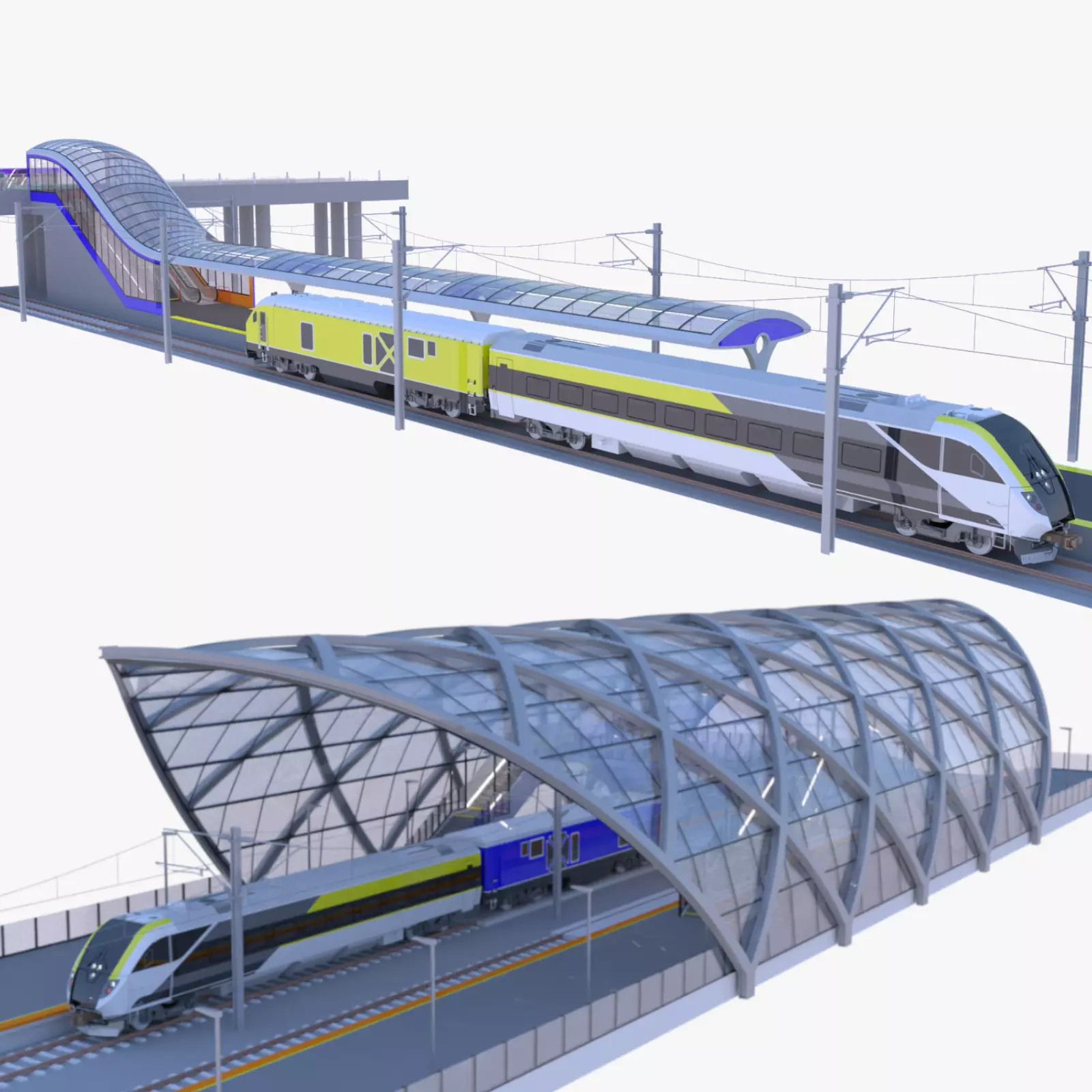 Stations with american train III 3D Model Collection_0