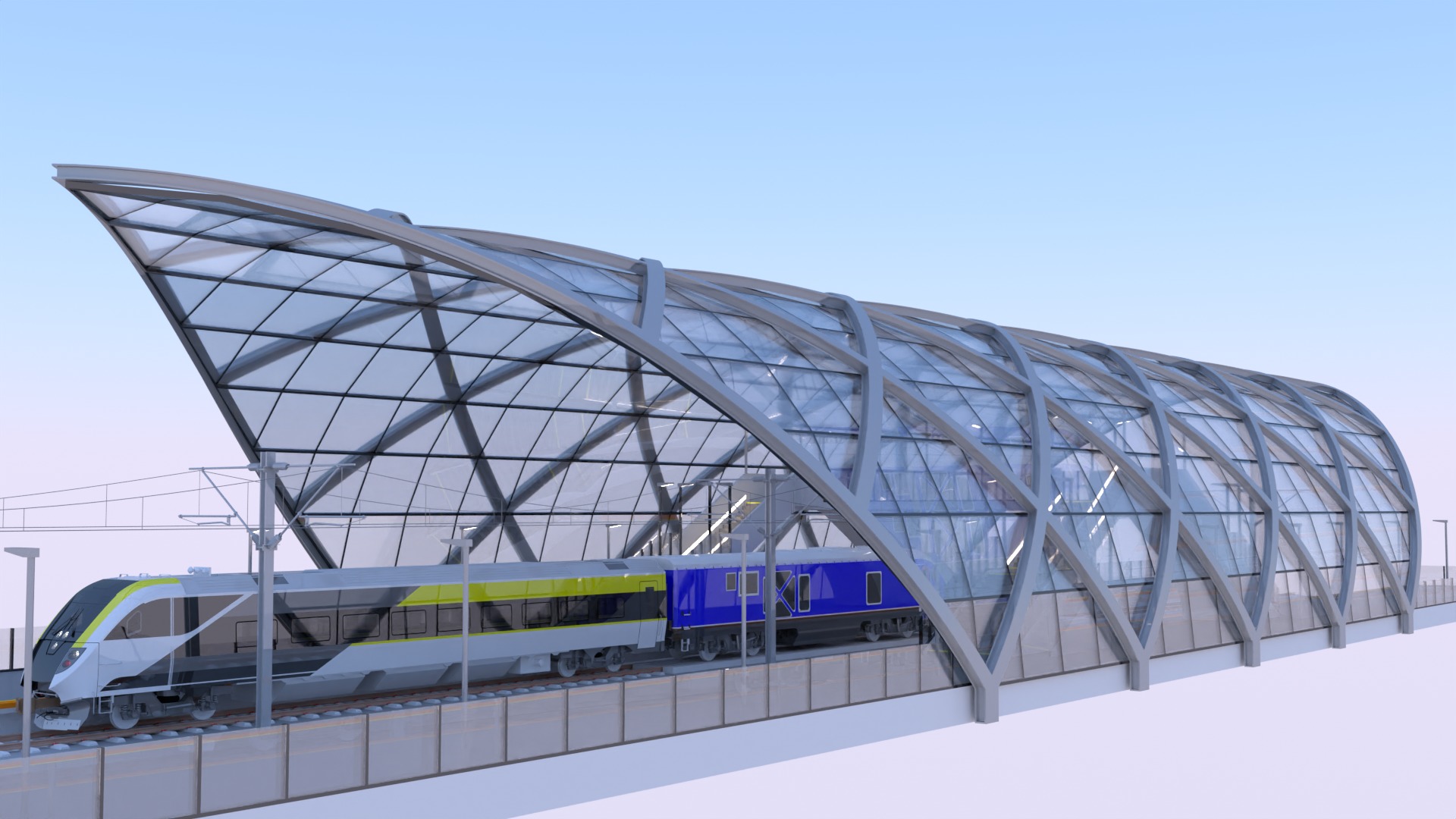 Stations with american train III 3D Model Collection_10