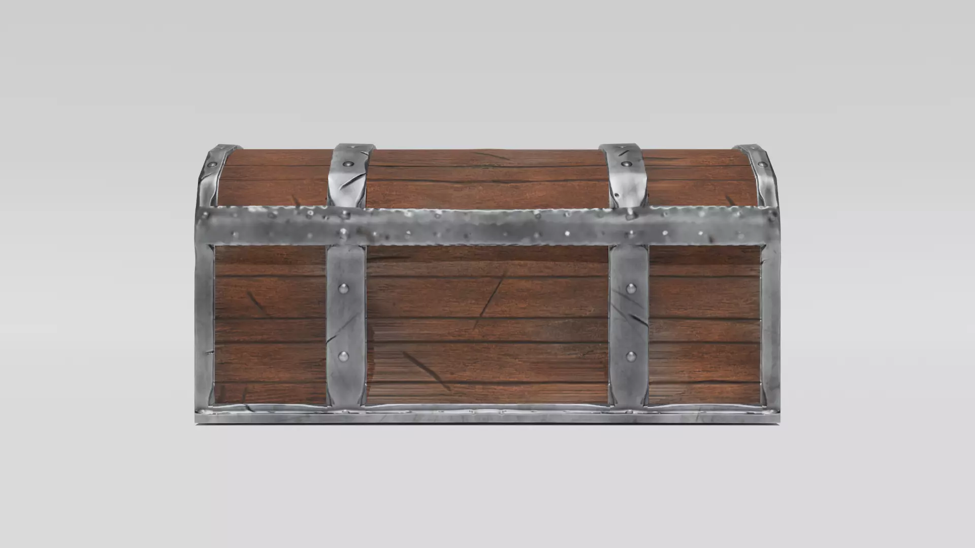 A wooden chest with metallic reinforcements and a sturdy design Free 3D model