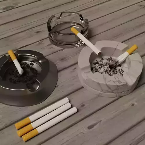 Cigars Cigarettes With Ashes Metal Marble and Glass Ashtray 