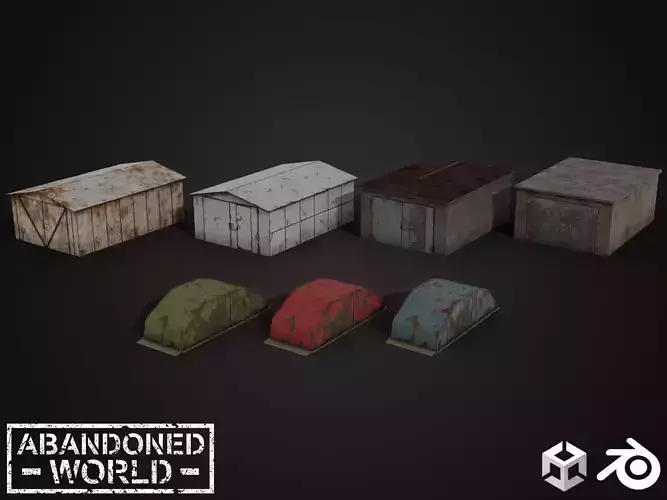 Garages Set Low-poly 3D model