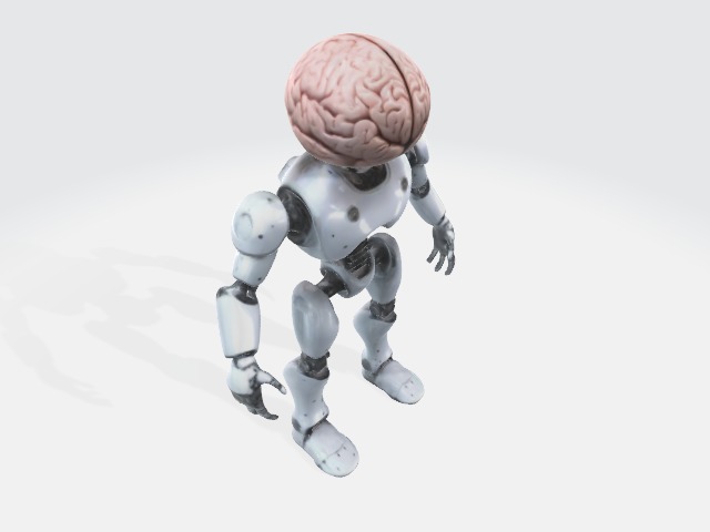 Robot with human brain 3D model_3