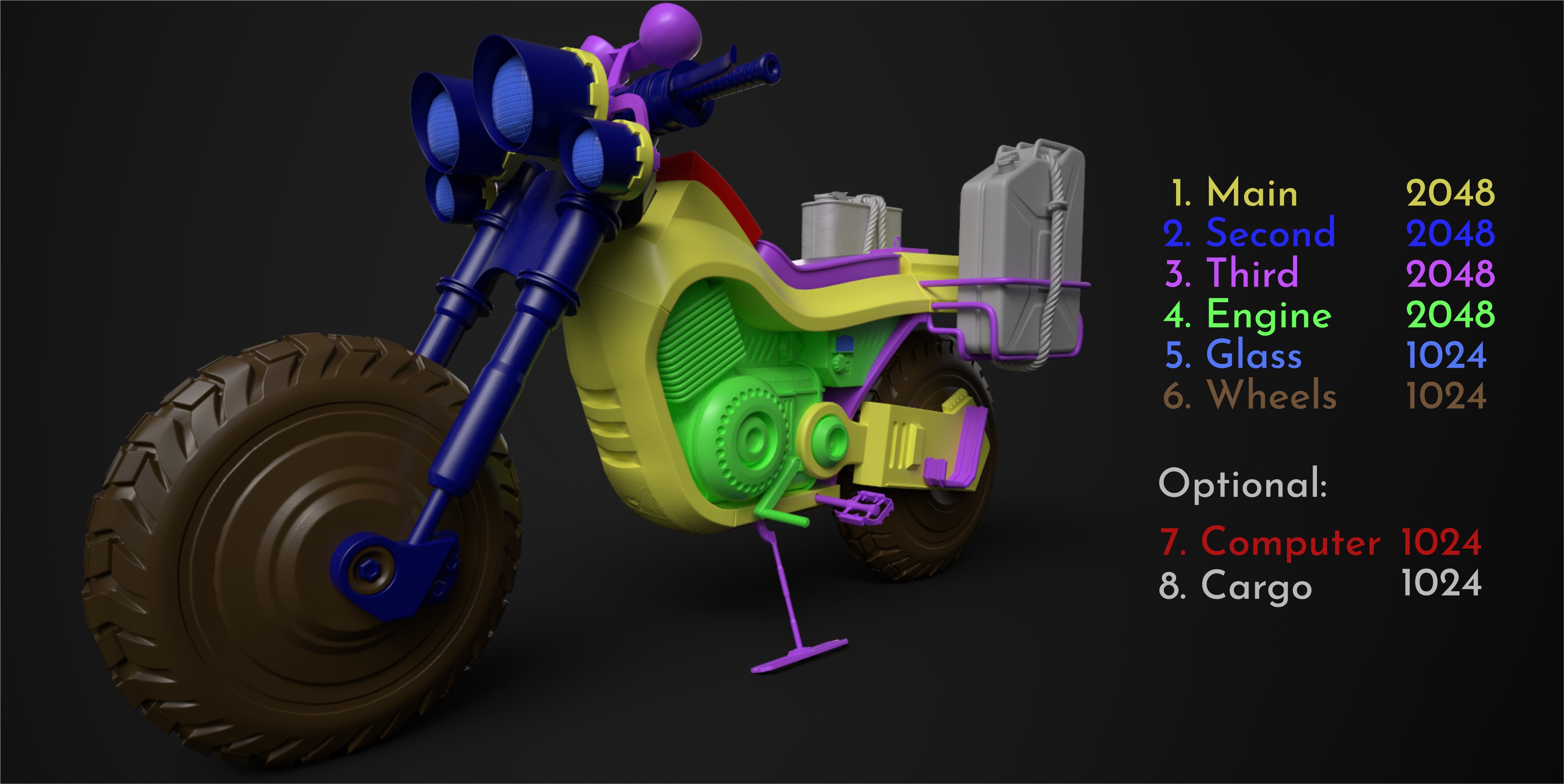 Military Pitbike Low-poly 3D model_4