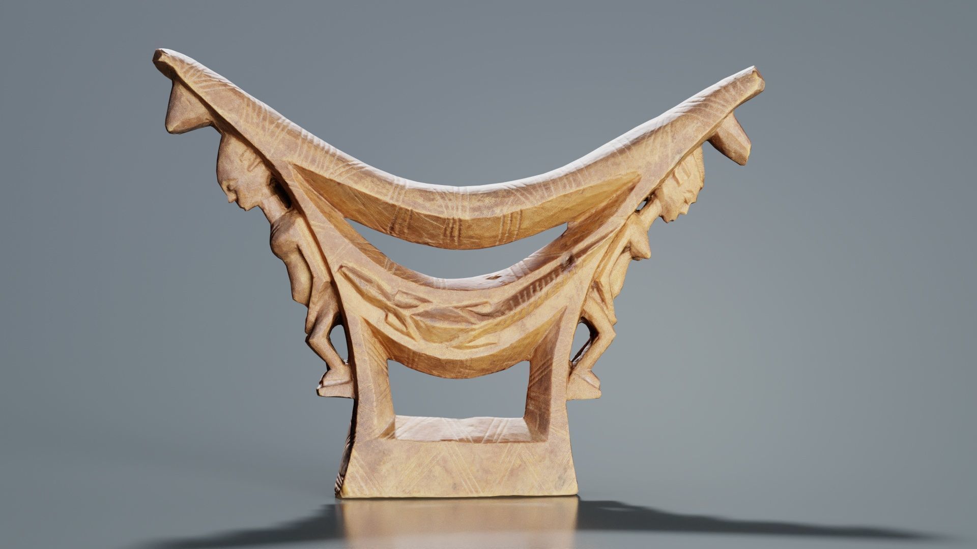 Headrest Africa Wood Furniture Prop 44 Low-poly 3D model_6