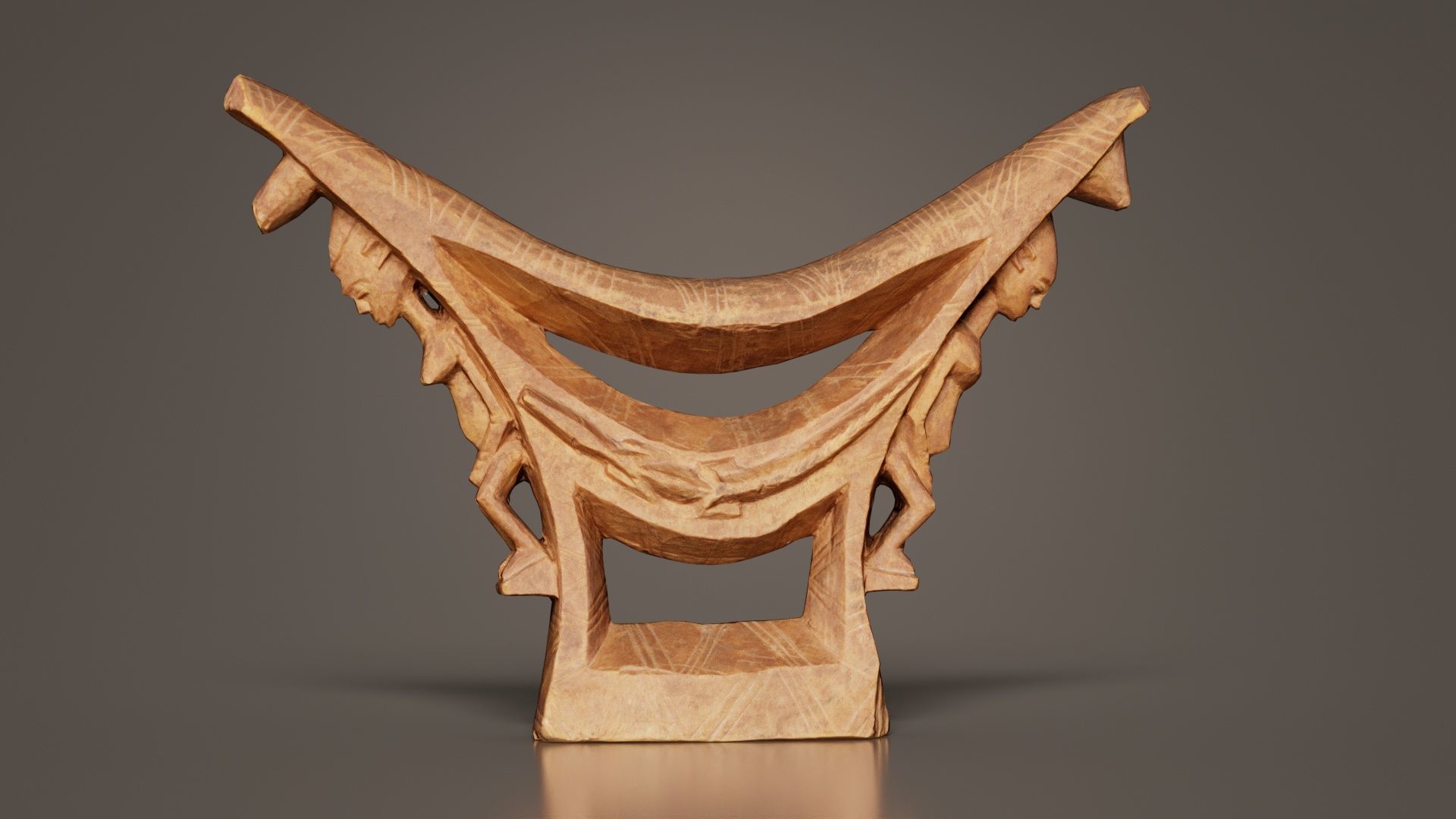 Headrest Africa Wood Furniture Prop 44 Low-poly 3D model_7