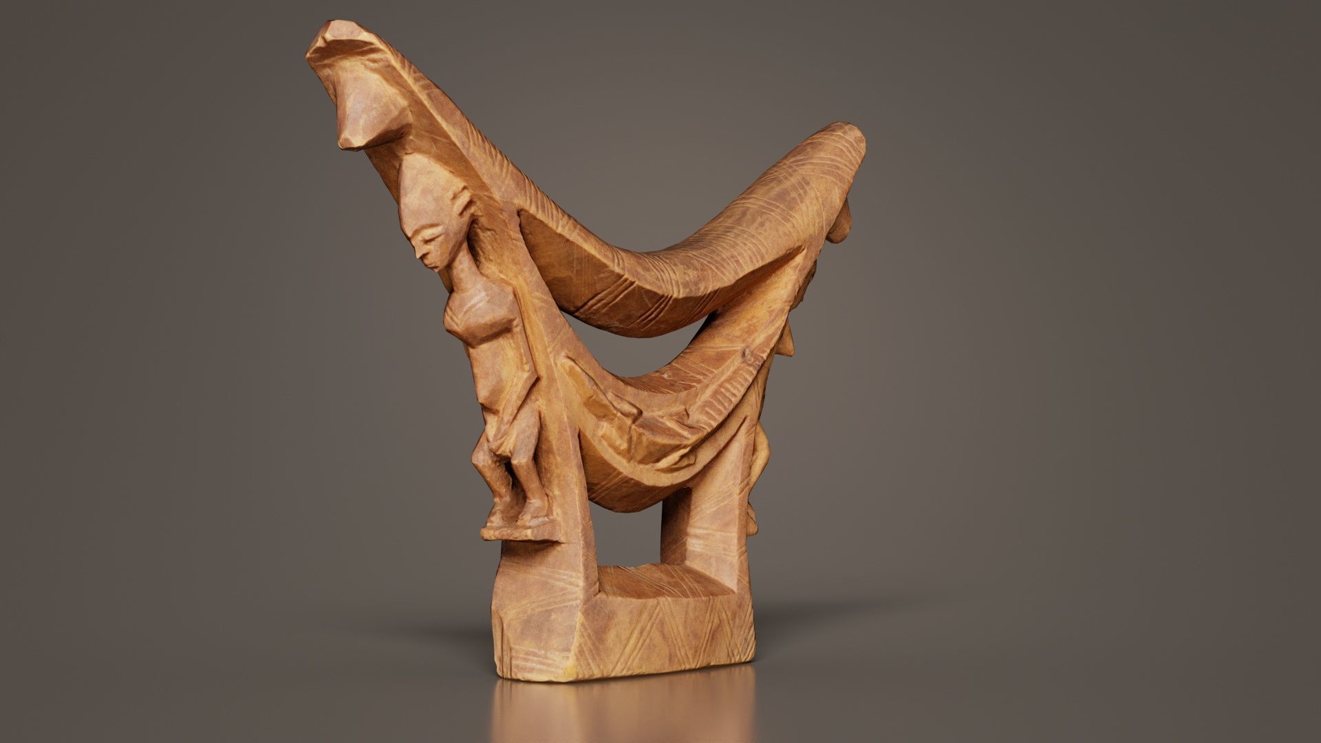 Headrest Africa Wood Furniture Prop 44 Low-poly 3D model_8