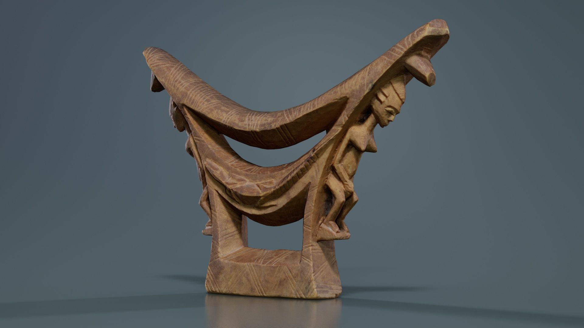 Headrest Africa Wood Furniture Prop 44 Low-poly 3D model_3