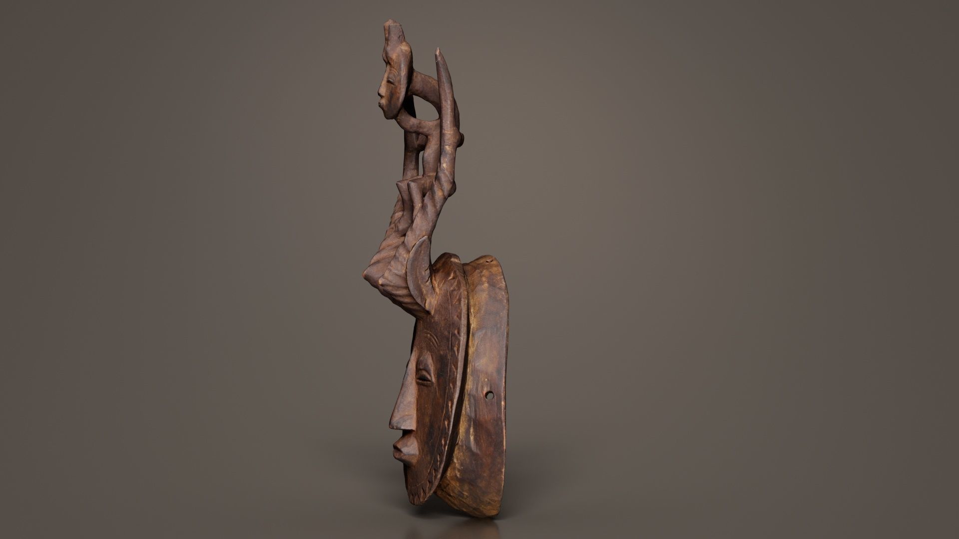 Afrikan Mask Carved Wood 49 Low-poly 3D model_2