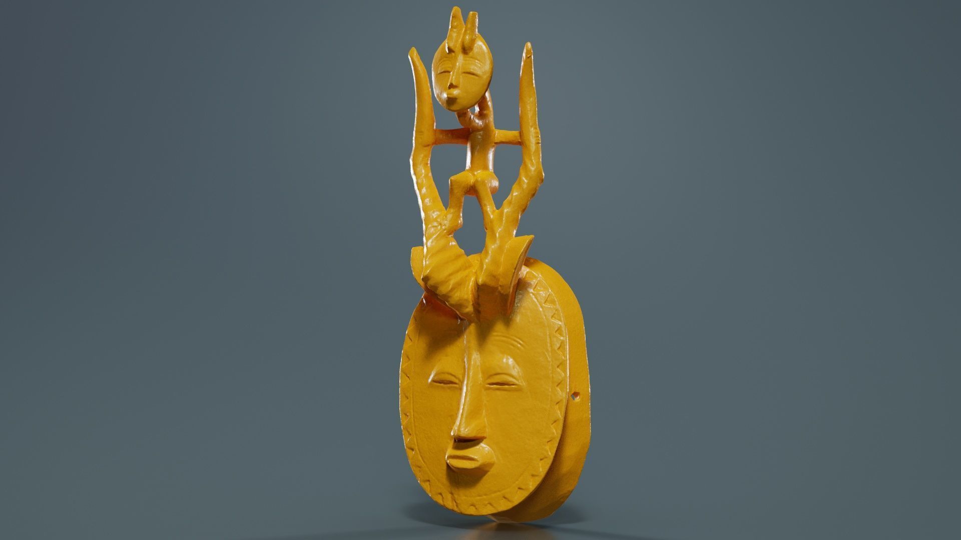 Afrikan Mask Carved Wood 49 Low-poly 3D model_12