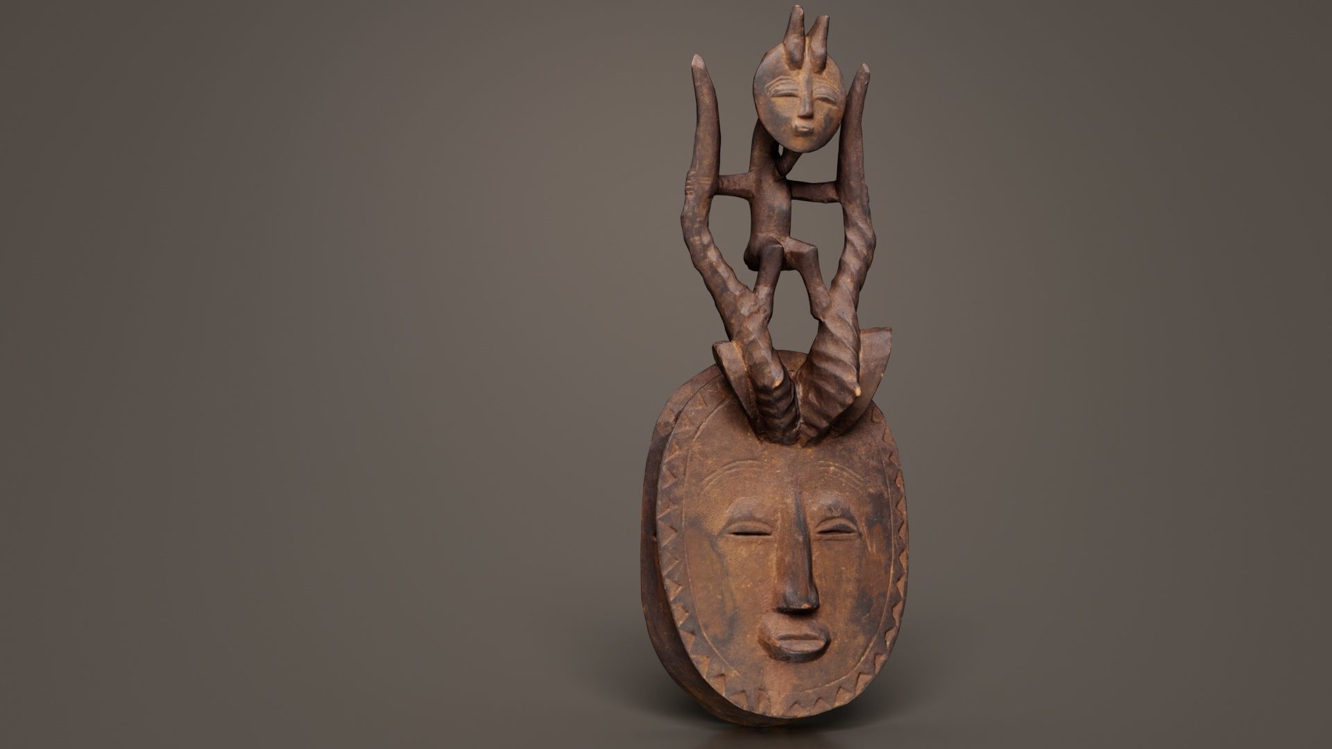 Afrikan Mask Carved Wood 49 Low-poly 3D model_7