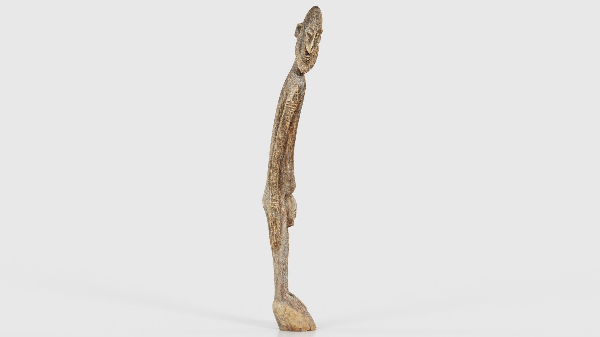 Big Boy Tall Wooden Statue Carved Low-poly 3D model_15