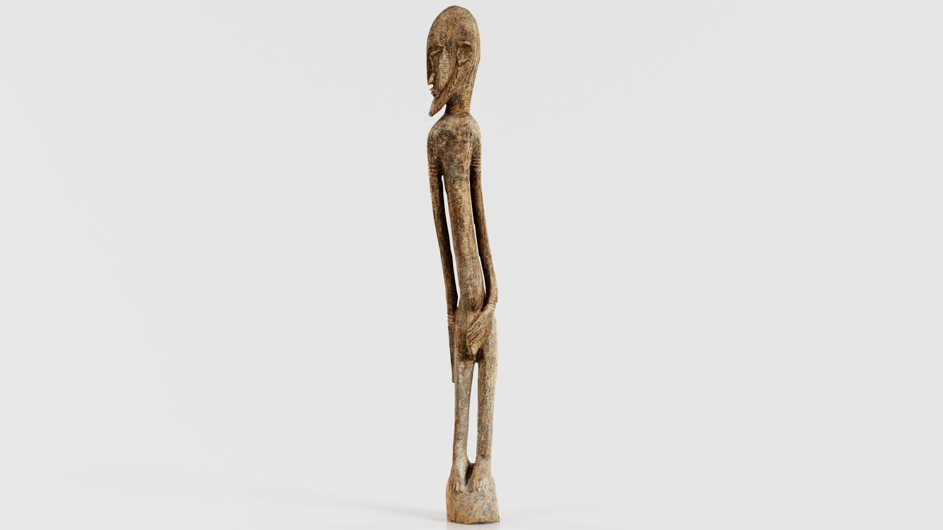 Big Boy Tall Wooden Statue Carved Low-poly 3D model_7