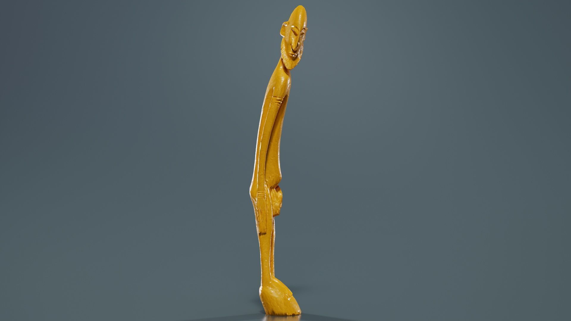 Big Boy Tall Wooden Statue Carved Low-poly 3D model_12
