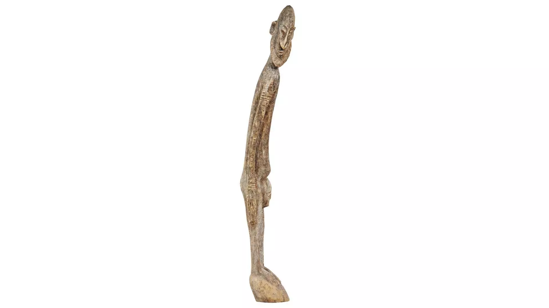 Big Boy Tall Wooden Statue Carved Low-poly 3D model_0