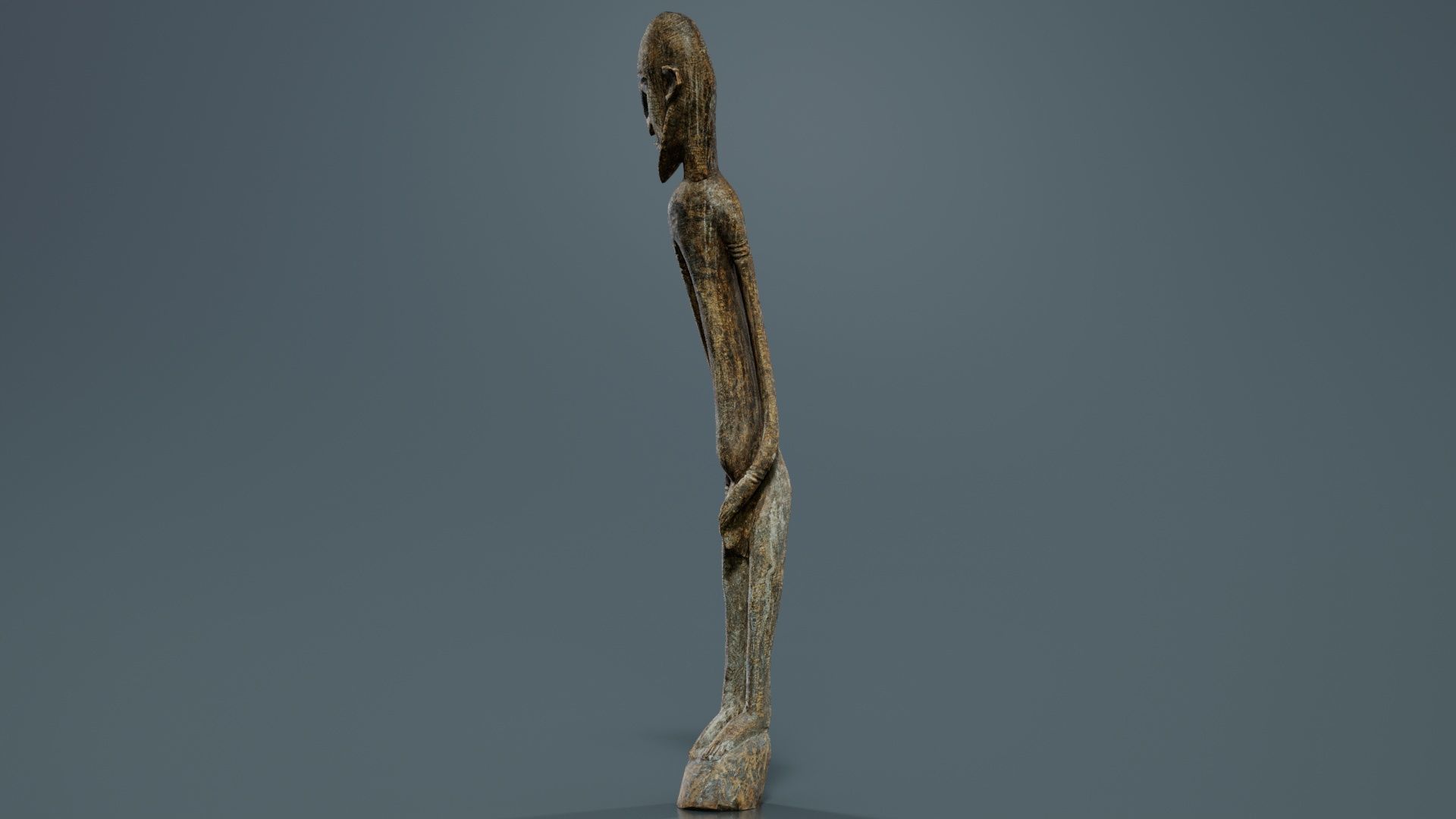 Big Boy Tall Wooden Statue Carved Low-poly 3D model_8