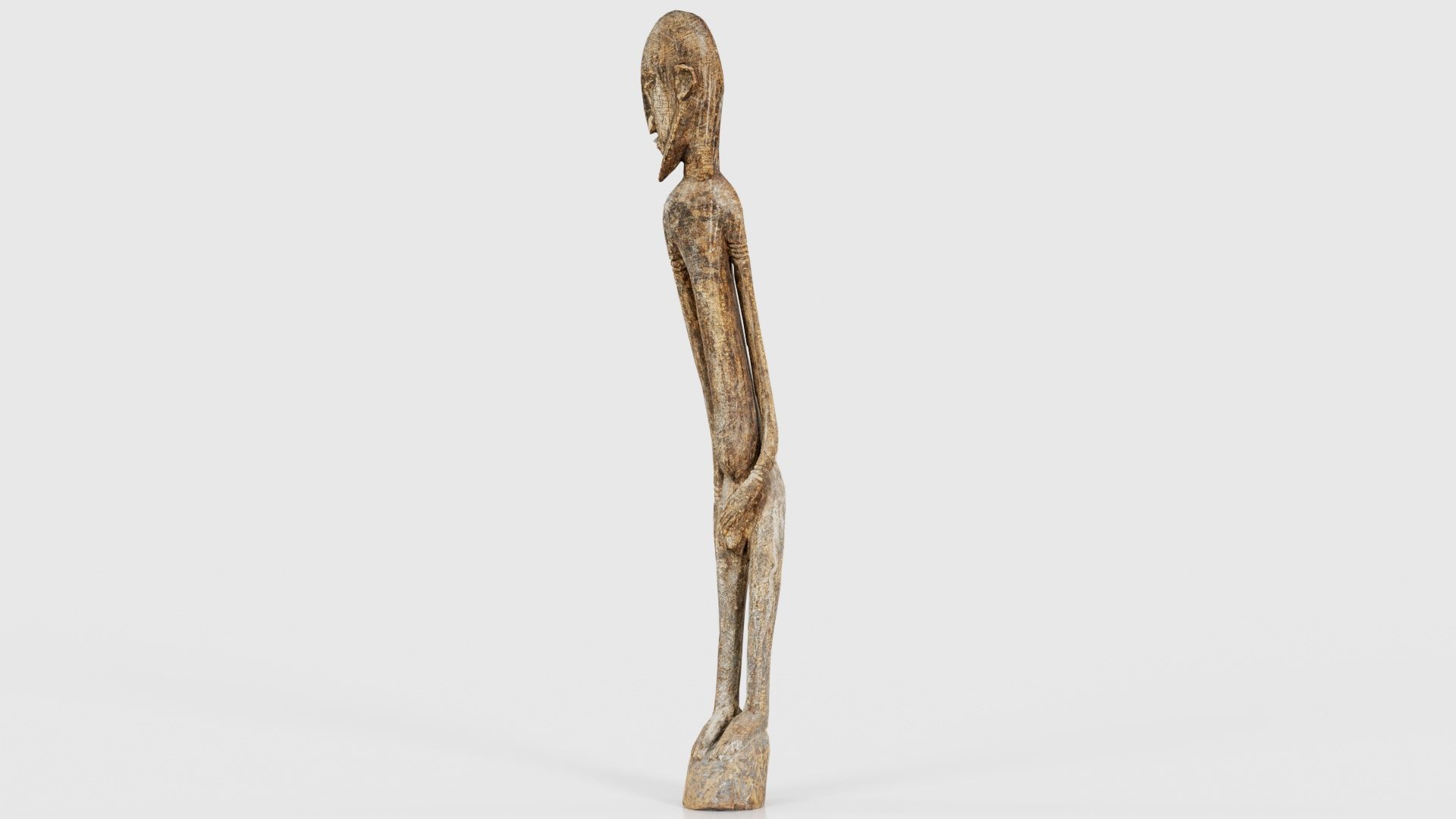 Big Boy Tall Wooden Statue Carved Low-poly 3D model_23