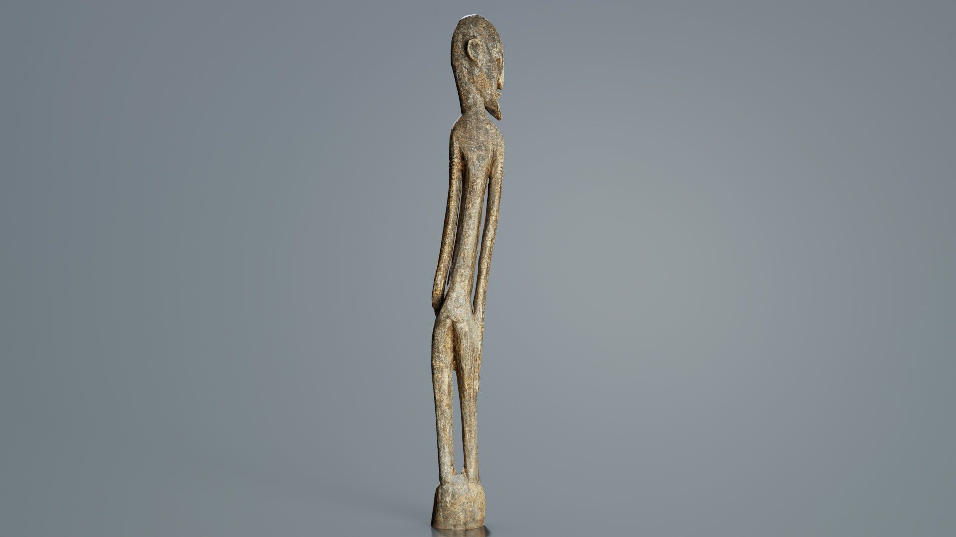 Big Boy Tall Wooden Statue Carved Low-poly 3D model_3