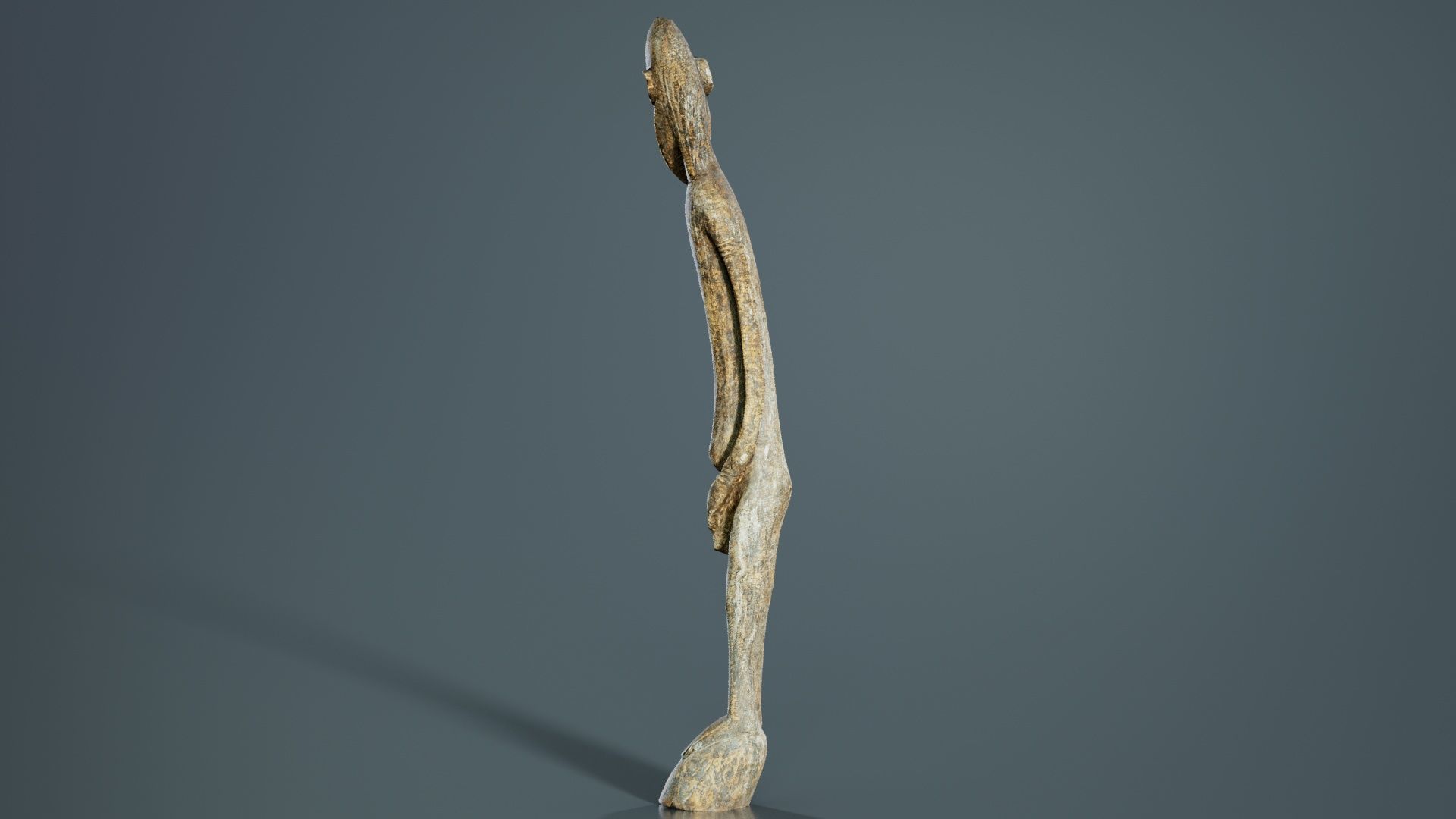 Big Boy Tall Wooden Statue Carved Low-poly 3D model_5