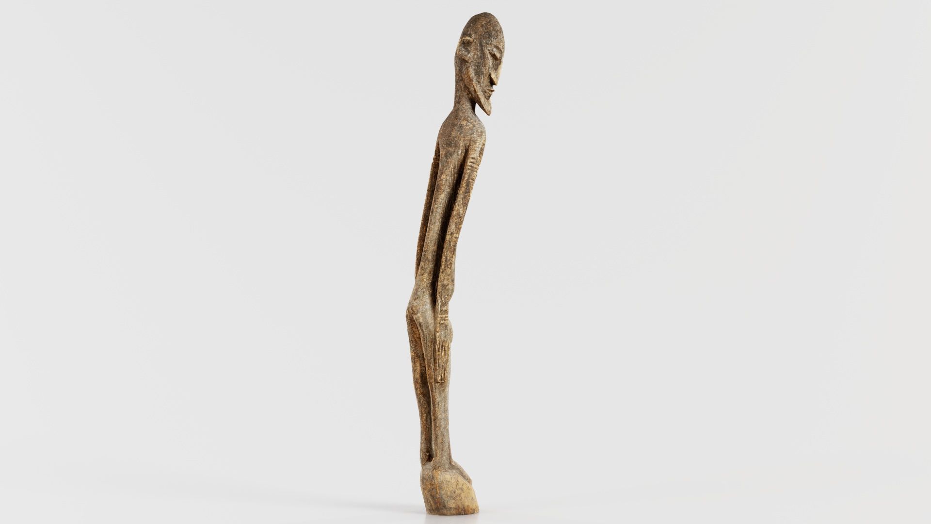 Big Boy Tall Wooden Statue Carved Low-poly 3D model_2