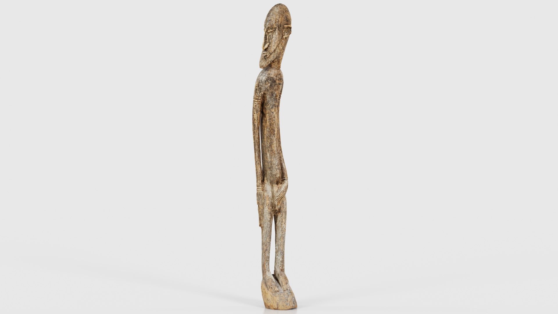 Big Boy Tall Wooden Statue Carved Low-poly 3D model_25